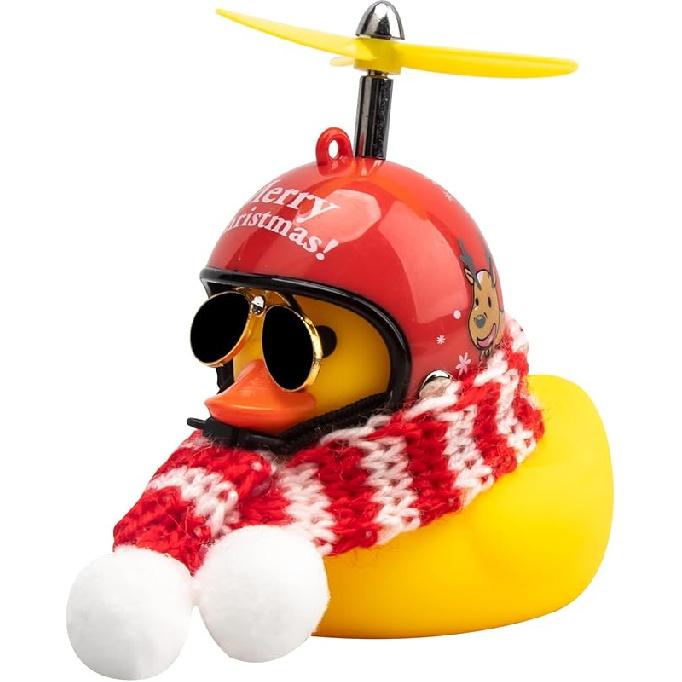 Wonuu Rubber Duck Car Ornaments Yellow Duck Car Dashboard Decorations with Propeller Helmet for Christmas Decor and Home Decorations for Adults