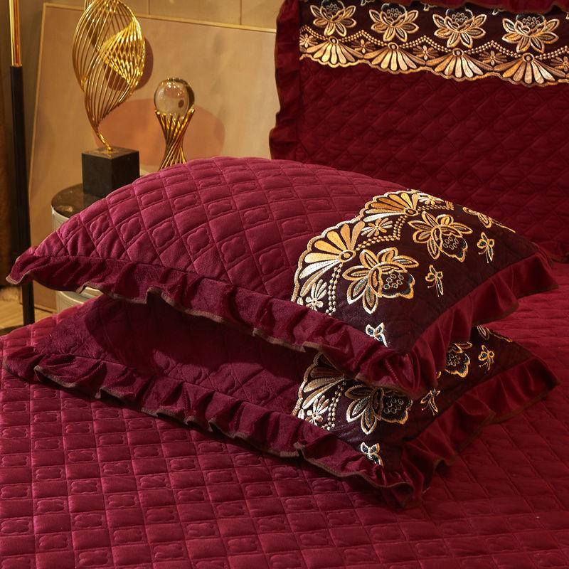 

Пара мягких хрустальных бархатных подкладок из хлопка и кружева с вышивкой, наборы подушек с фланцами, коралловые бархатные кружевные наволочки 2PC 48X74cm