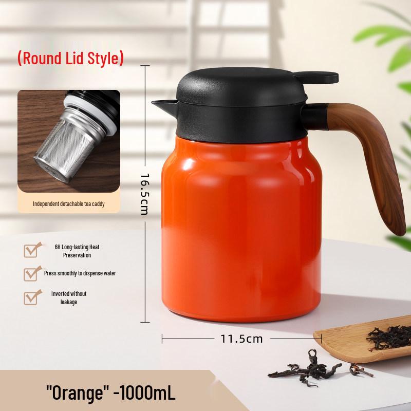 Portable Large Capacity Stainless Steel Tea Stewing Pot with Wooden Handle and Water Separator