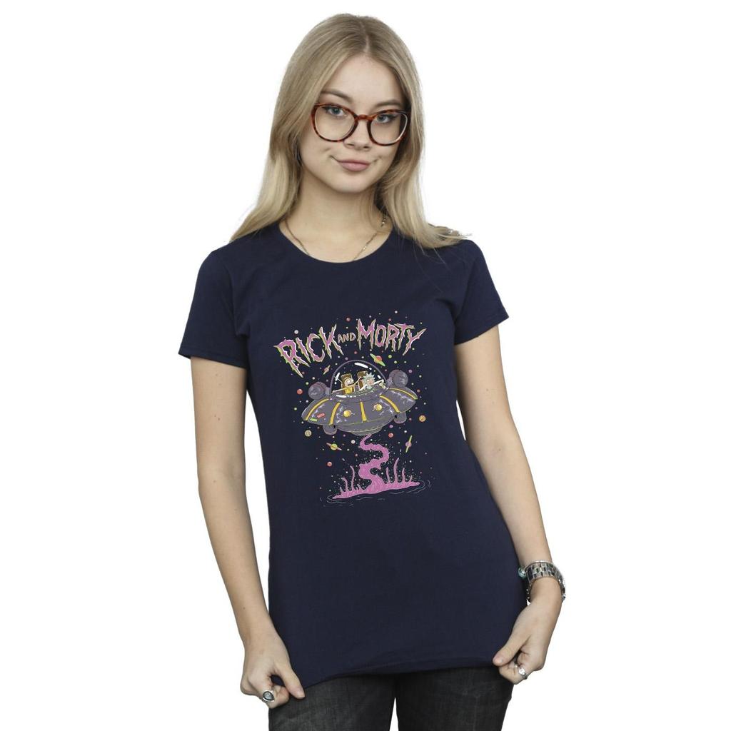 Rick And Morty Rosafarbenes Raumschiff-Baumwoll-T-Shirt für Damen/Damen