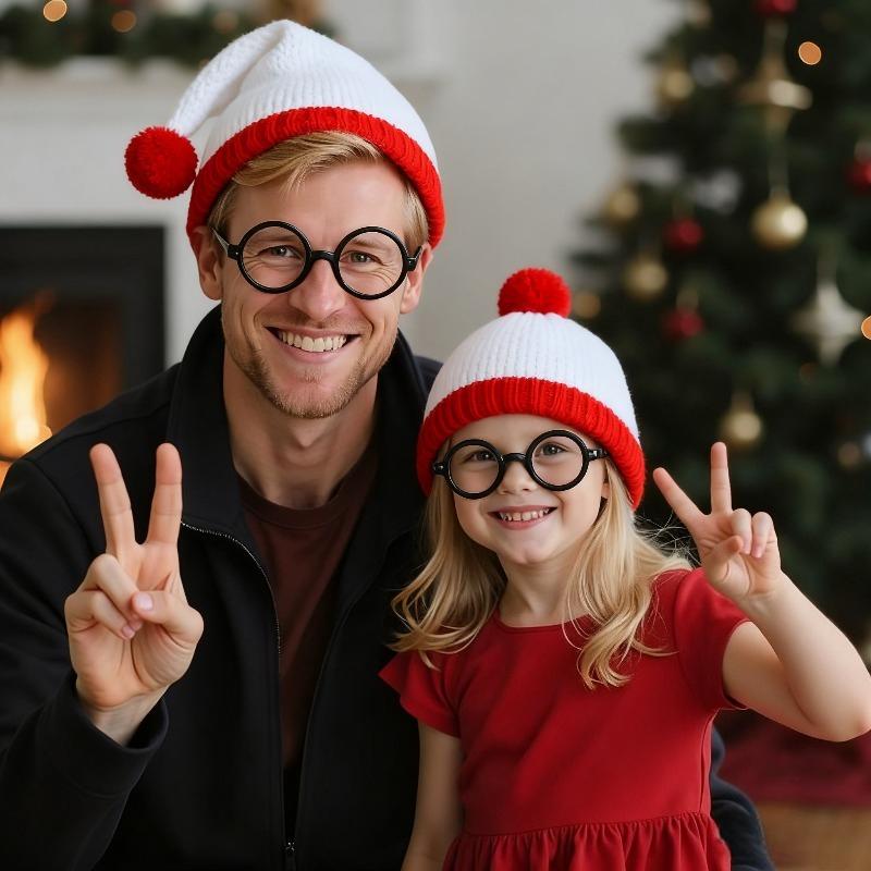 2pcs Red Fleece White Beanie Hat with Fleece Pom,winter Warmth Suitable for New Year,Christmas,Holiday Accessories Decorations
