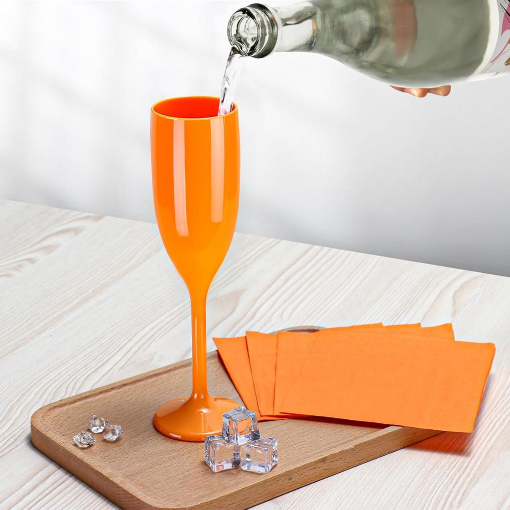 Unbreakable Acrylic Champagne Flutes 5.4 OZ, Vintage Stemmed Toasting Glasses for Christmas Birthday (10 Pcs, Orange)