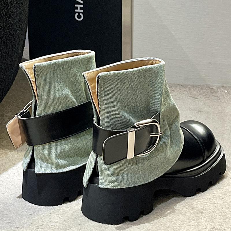 Women Punk Boots Buckle Design Shoes Chunky Motorcycle Boot Cool Street Y2K Platform Ankle Round Head Casual Outdoor Shoe Female
