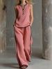 V-Neck Sleeveless Color Block Two-Piece Set: Slimming Temperament Wide-Leg Pants & Summer Shirt for Women