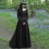 Damen V-Ausschnitt Langarm Maxikleid Schlanke Passform Hoher Bund Vintage Mittelalter Renaissance Unifarben Ballkleid Partykostüm