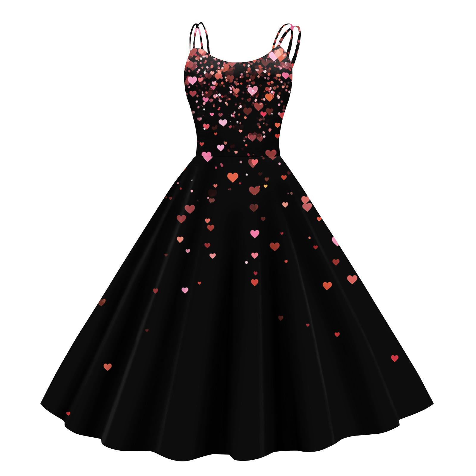 

Women s Casual Fashion Valentine s Day Printed Off-Shoulder Sleeveless Dress L чёрный
