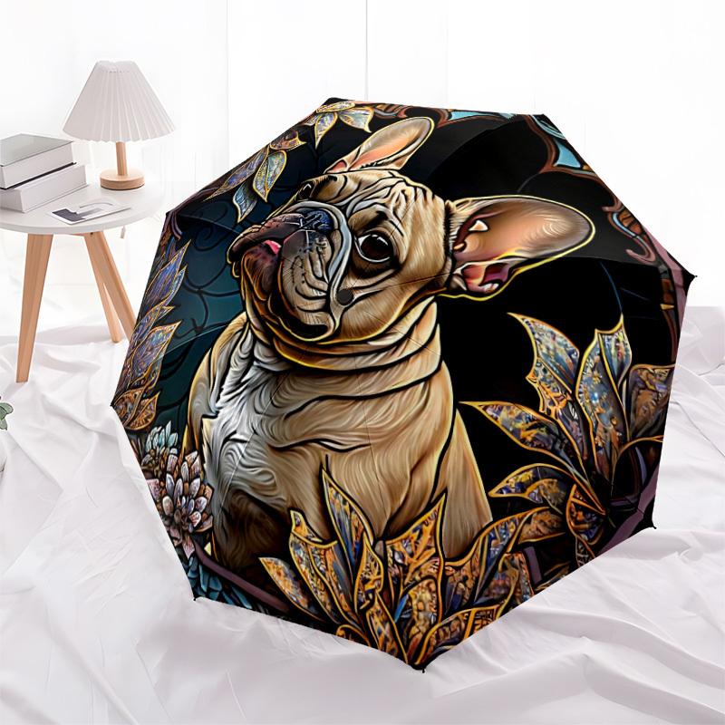 1pc Stained Glass Bulldog Automatic Open/Close Umbrella with Folding feature Compact Travel Umbrella, Lightweight design, for Commuting, Business119