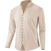 Men's Cotton Linen Shirt Men  Long Sleeve Beach Shirt Summer Casual Solid Color Henry Collar