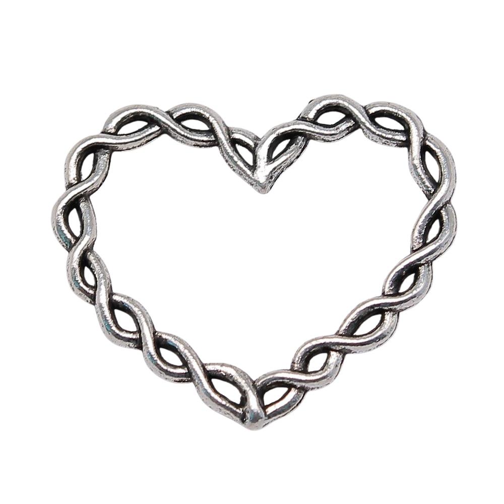 

3шт Твист Любовь Сердце Твист Сердце Разъем Шармы Шармы Античное серебро Цвет Цинковый сплав 33X28mm