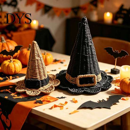 Vintage Style Photography Props Handwoven Witch Hat, Gothic Wizard Costume Headpiece for Halloween Lightweight Headwear Party, Spooky Tabletop Decor,