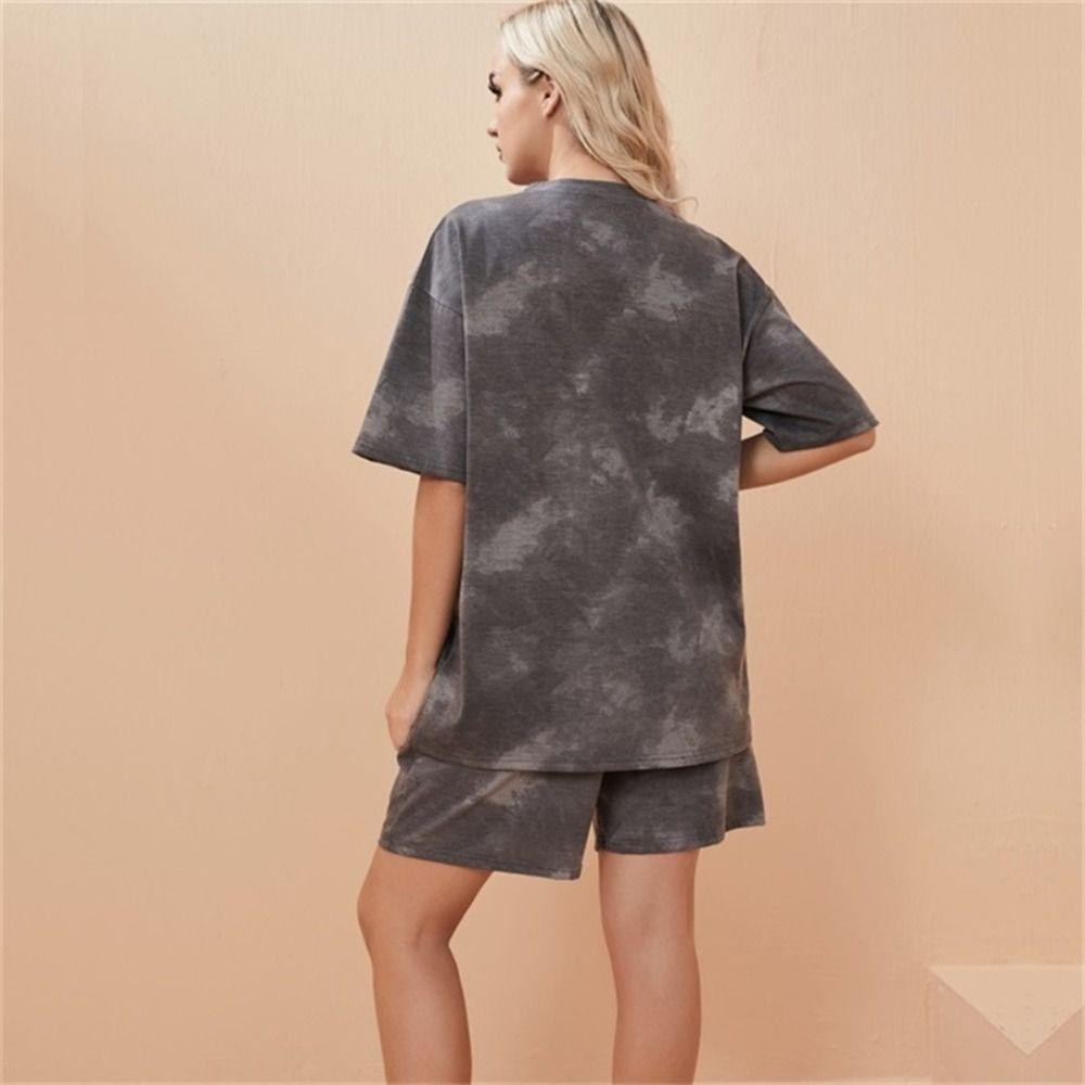 Large Size Two-piece Tracksuit Letter Casual Clothings Women Short Sleeve T-shirt Shorts  Female