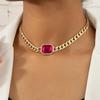Obega Fashion Collana a Catena Cubana Scintillante Pietra di Cristallo Verde Colore Fucsia Brillante Strass Quadrati Sexy Choker