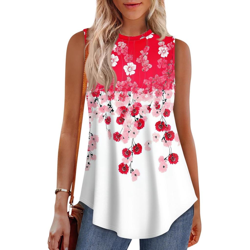 Women's Fashion Casual Sleeveless Vest Vintage Print Crew-neck Sleeveless Top