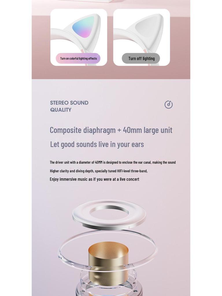 Sky Blue Cat Ear Bluetooth Headphones with Breathing Light