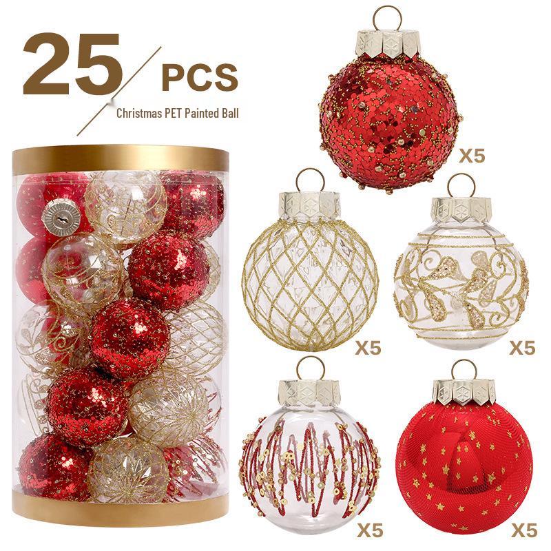 Decorative Christmas Tree Ornaments - Set of 25 High-Quality PET Painted Balls