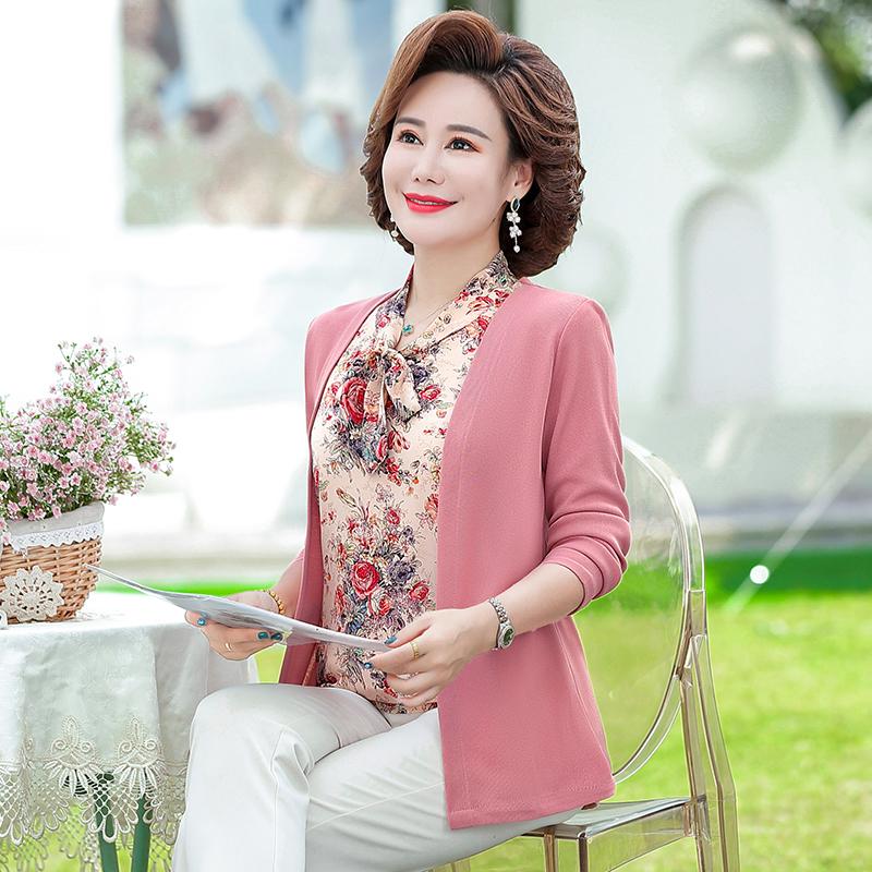 Fake Two Piece Pullover T-Shirts Female Middle-Aged Mother Womens Fashion Spring Autumn Top