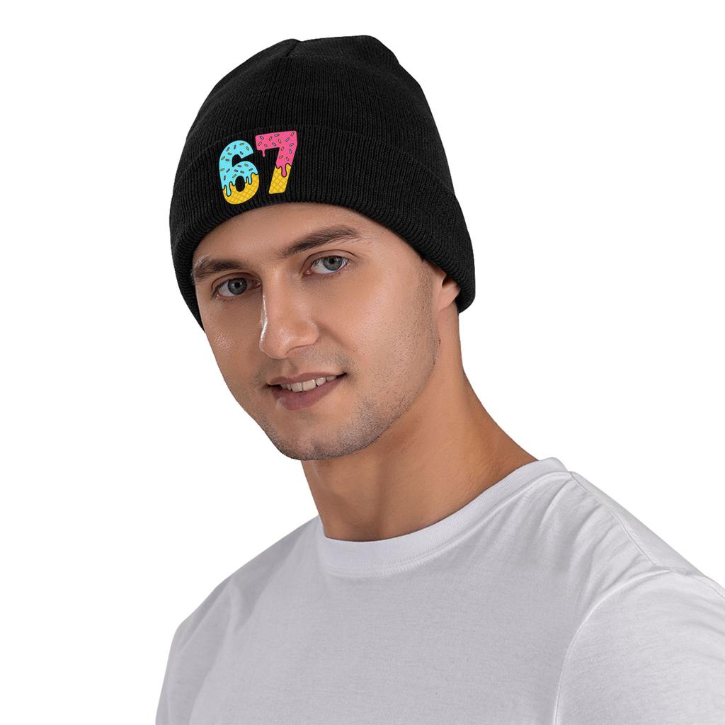 67 Meme Sechs Sieben Eiscreme Drip Mützen Beanie Mützen Frühling Grafik Strickmütze Vintage Damen Herren Unisex Hippie Warme Mütze
