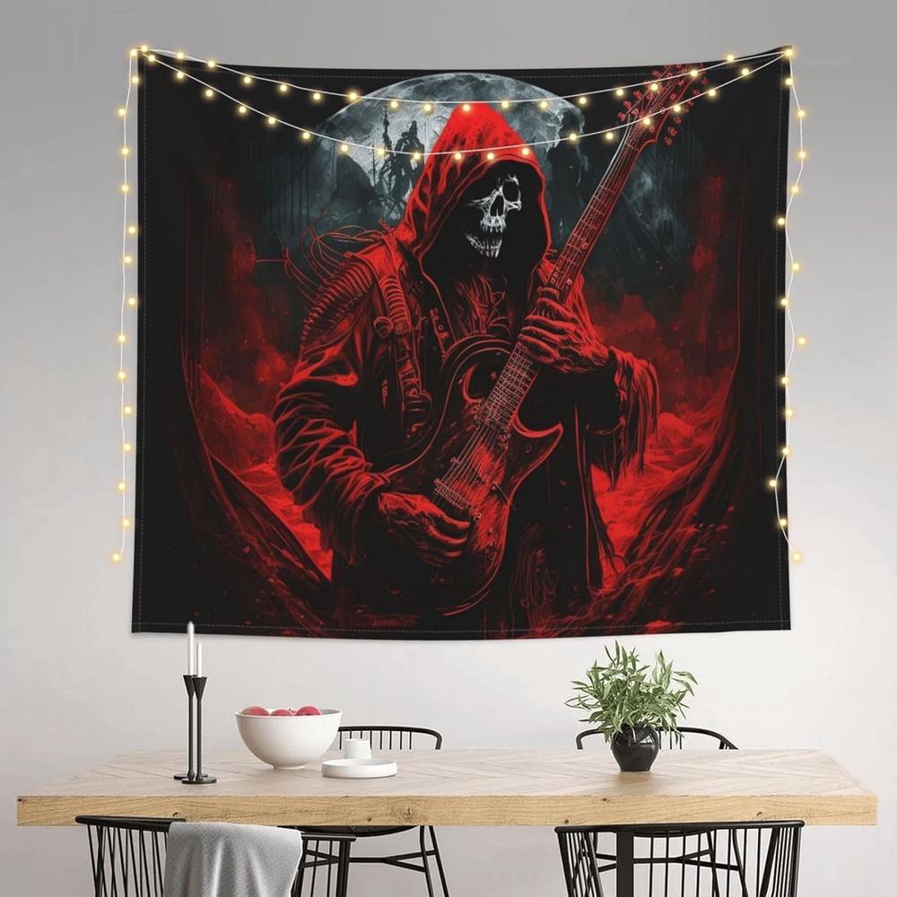 Halloween Glamour Red Robe Guitar Skull Tapestry Strings Stage Rock Bar Game Room Room Decoration