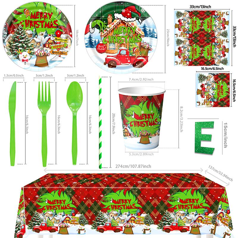 1Set Disposable Tableware Set Spoon X-mas Party Decorations Party Supplies Fork Happy New Year Paper Plates Merry Christmas