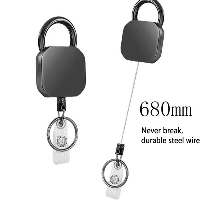 1Pc 680Mm Reinforced Steel Wire Cord Heavy Duty Metal Retractable Carabiner Keychain Belt Badge Reels Clip