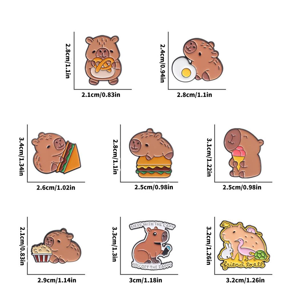 Packung mit 8 Capybara Metall-Anstecknadeln Tier-Anstecknadel Stilvolle Korsagen-Anstecknadel Bekleidungsaccessoire für Modebegeisterte