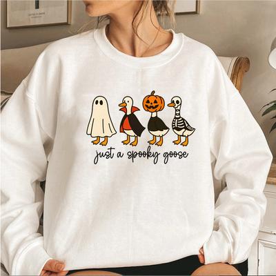 Just A Spooky Goose Halloween Sweatshirt Funny Halloween Goose Hoodie Long Sleeve Unisex Sweatshirts Cute Horror Graphic Hoodies