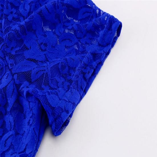 Women Summer Dress See-through Hollow Out Lace Short Sleeves Big Hem Dress-up Round Neck A-line Plus Size Prom Dress Women Clothes