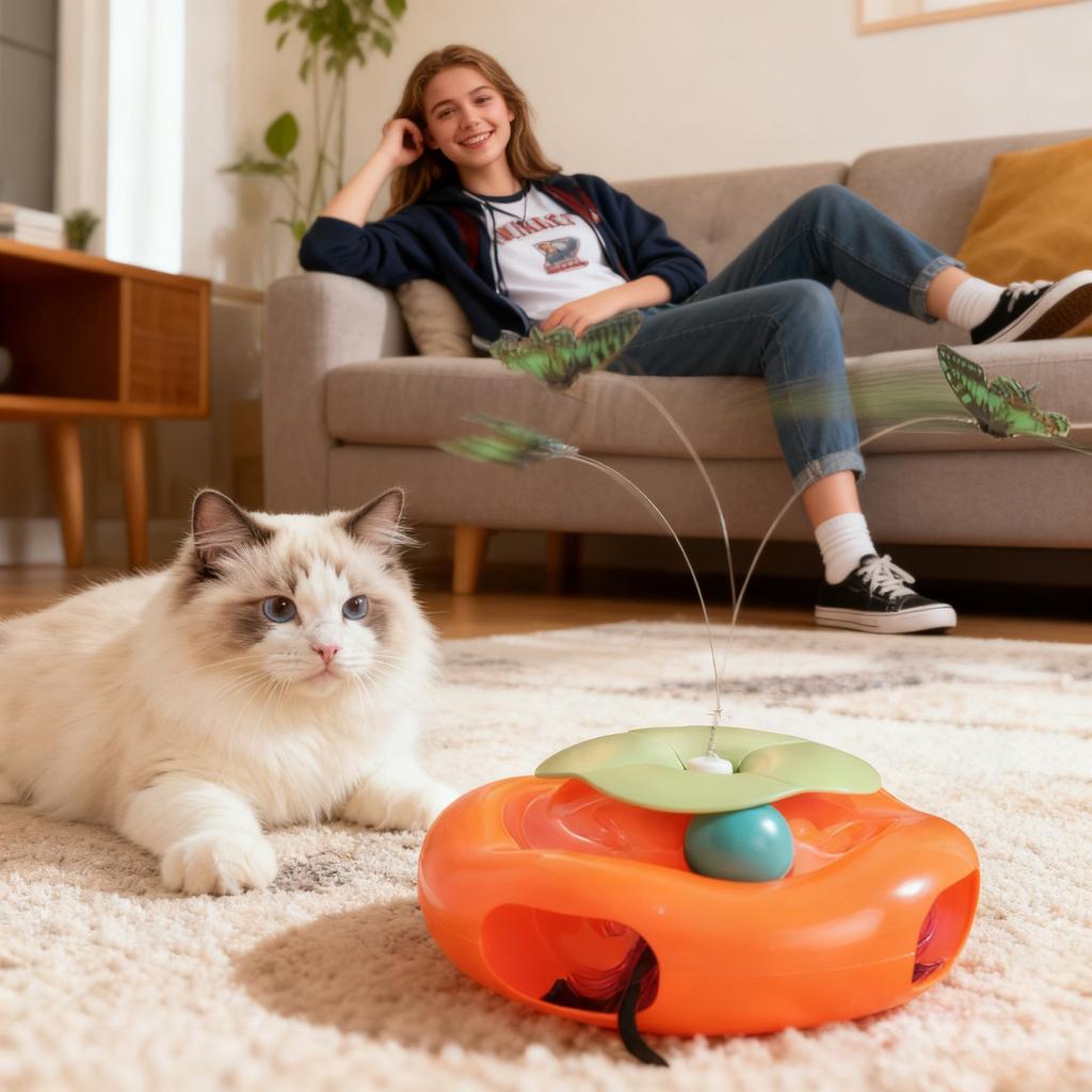 Pet Electric Cats Toy  Series Automatic Rotating Butterfly Track Play Disk Interactive Cats Toy