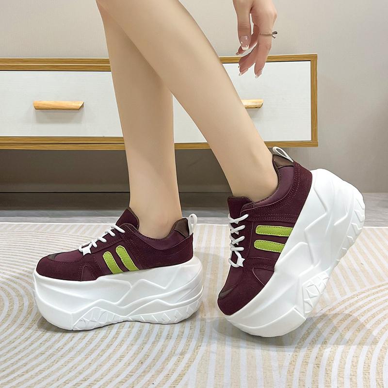 Fashion 10CM Microfiber Leather Chunky Sneakers New Autumn High Platform Wedge Heels Casual Shoes Breathable Comfortable Dad Shoes