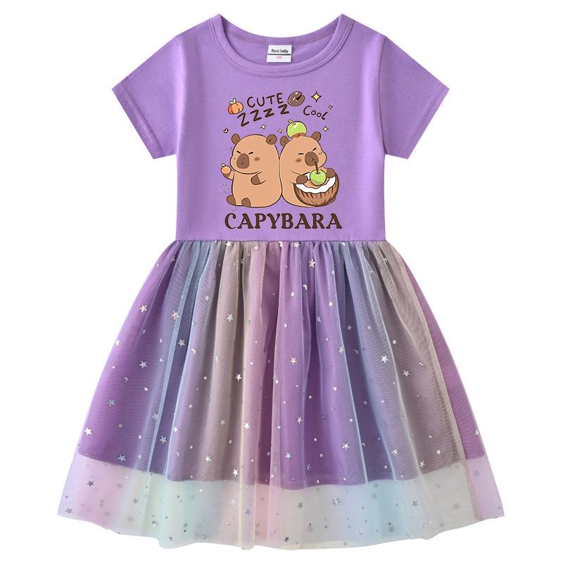 Children's Korean Style Rainbow Sequin Princess Dress - Short Sleeve for Summer, Long Sleeve for Spring/Autumn