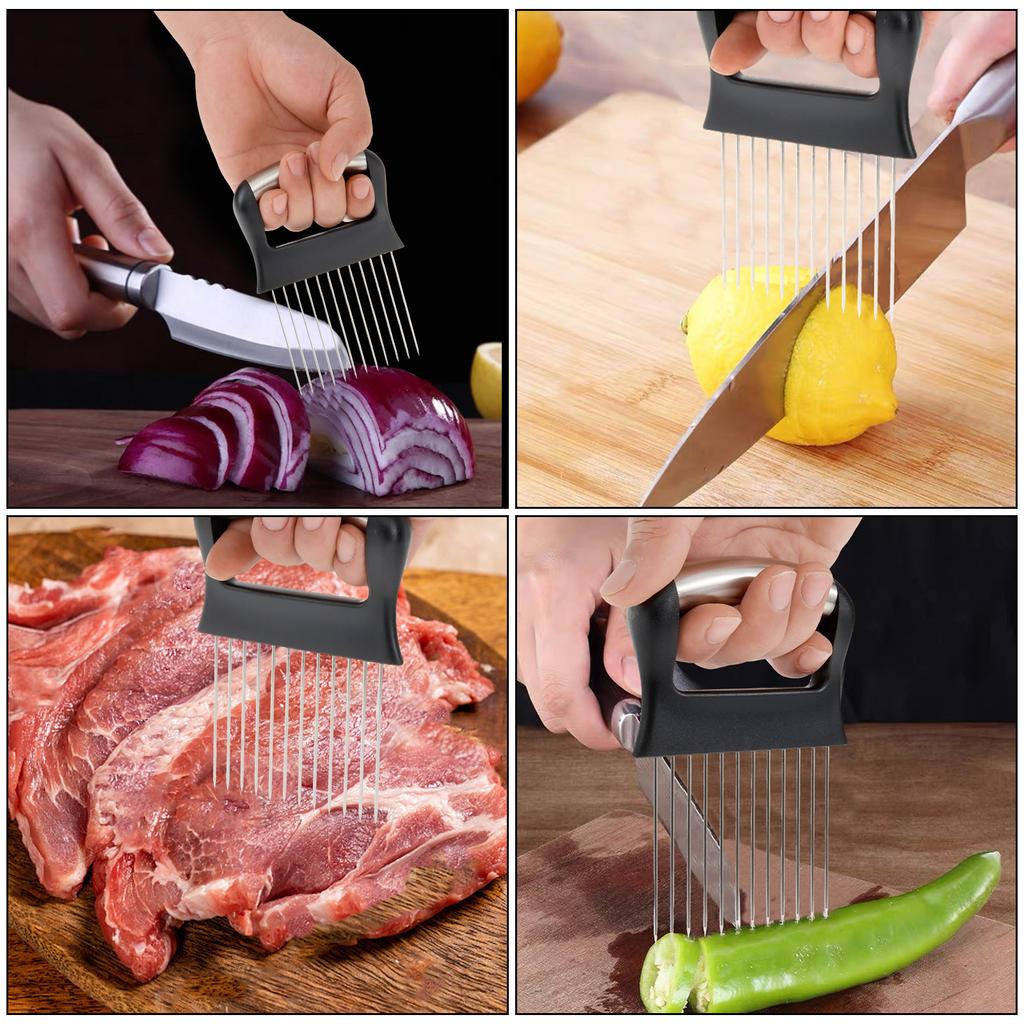 2Pcs Portable Slice Onions Holder Onion Slicer Kitchen stainless steel potato chip onion holder Food Slicer Cutter Assistant