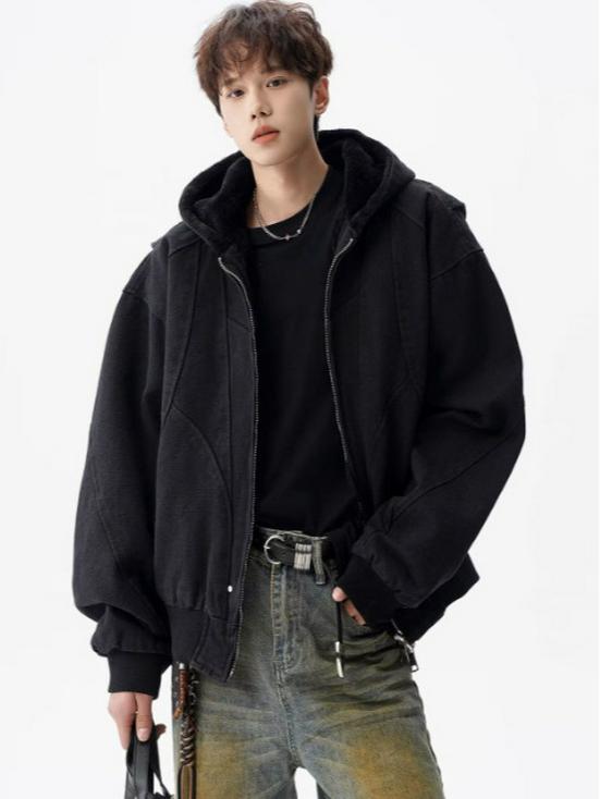 Zuo Shan Men's Heavyweight Washed Velvet Thickened Winter Workwear Jacket