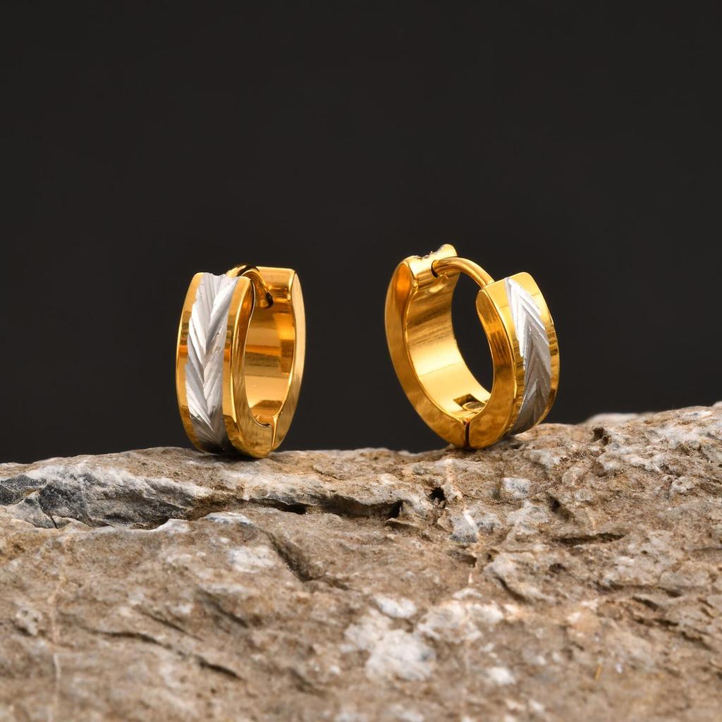 New Stainless Steel Hoop Earrings for Men,Waterproof Two Tone Huggies Earrings,Trendy Simple Jewelry Gifts
