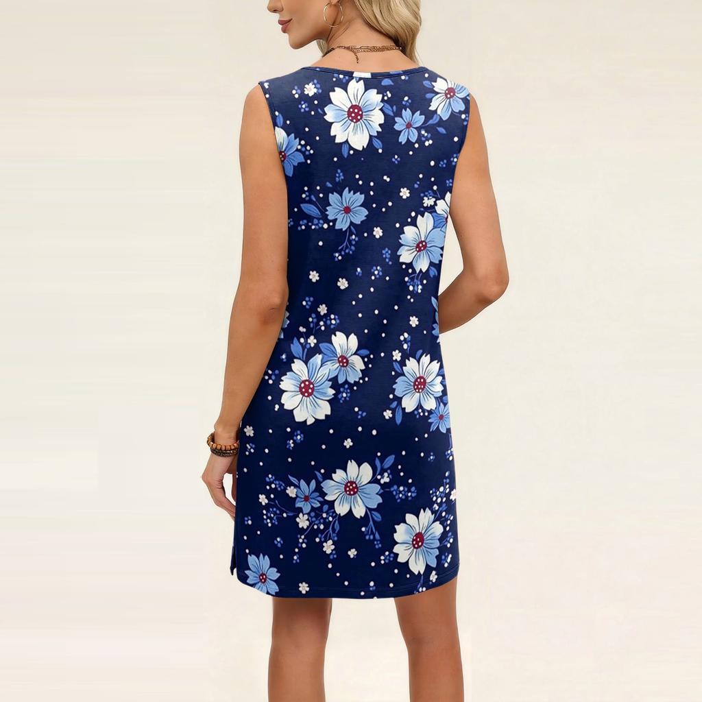 Women's Loose-Fit Casual Printed Split-Hem Sleeveless A-Line Dress