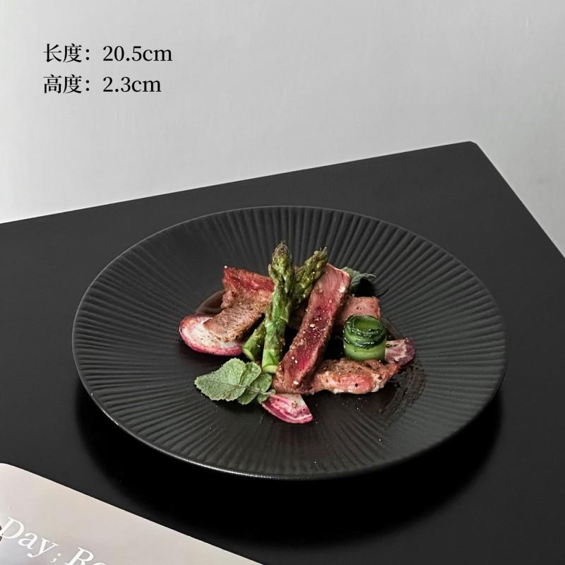 Striped Ceramic Dinner Plates 8 Inch Round Steak Pasta Dessert Home Hotel Use