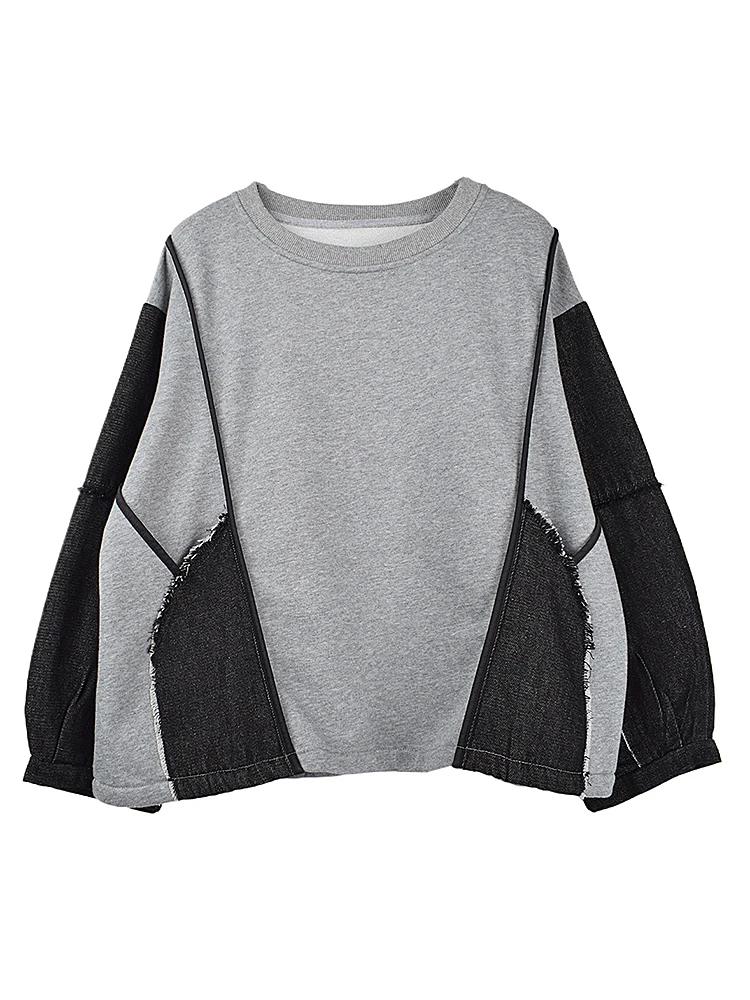 Xitao Contrast Color Patchwork O-neck Sweatshirts Pullover GJ1118