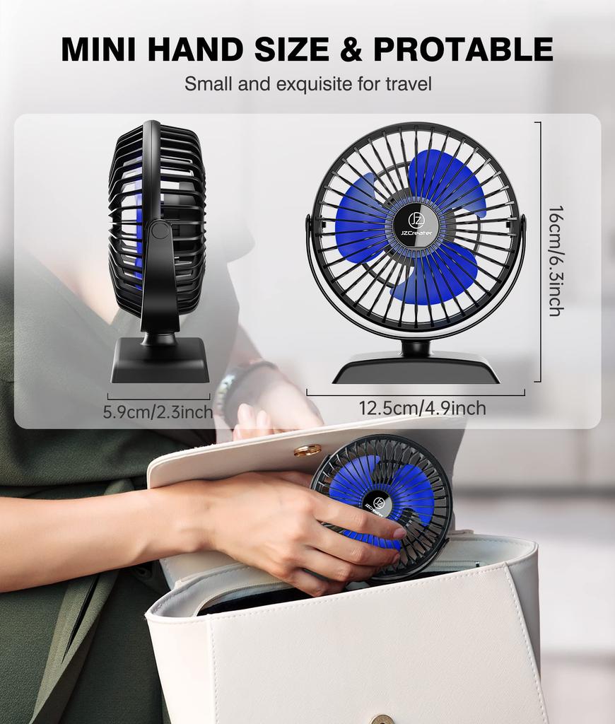 JZCreater Quiet USB Desk Fan with Angle 3 Speed USB Mini Heatstroke Suitable for and Car 360° Adjustment, Settings, Ultra-Low Noise, Powered,