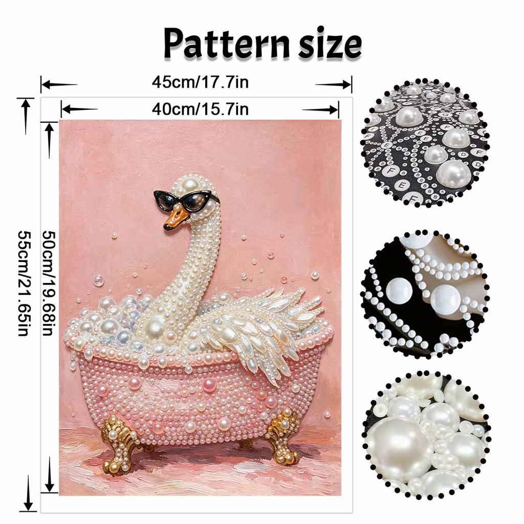 DIY Framed Pearl Painting Kit with Elegant Swan in Bathtub 5D Sparkling Bead Art Canvas Ready to Display Home Decor Modern Gift Idea