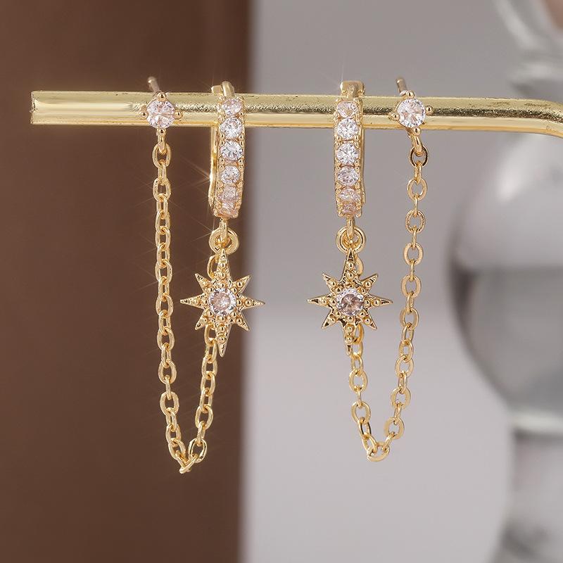 Богемные Серьги-Цепочки для Женщин Серьги-Подвески с Двойным Проколом со Стразами Ретро Всесезонный Подарок