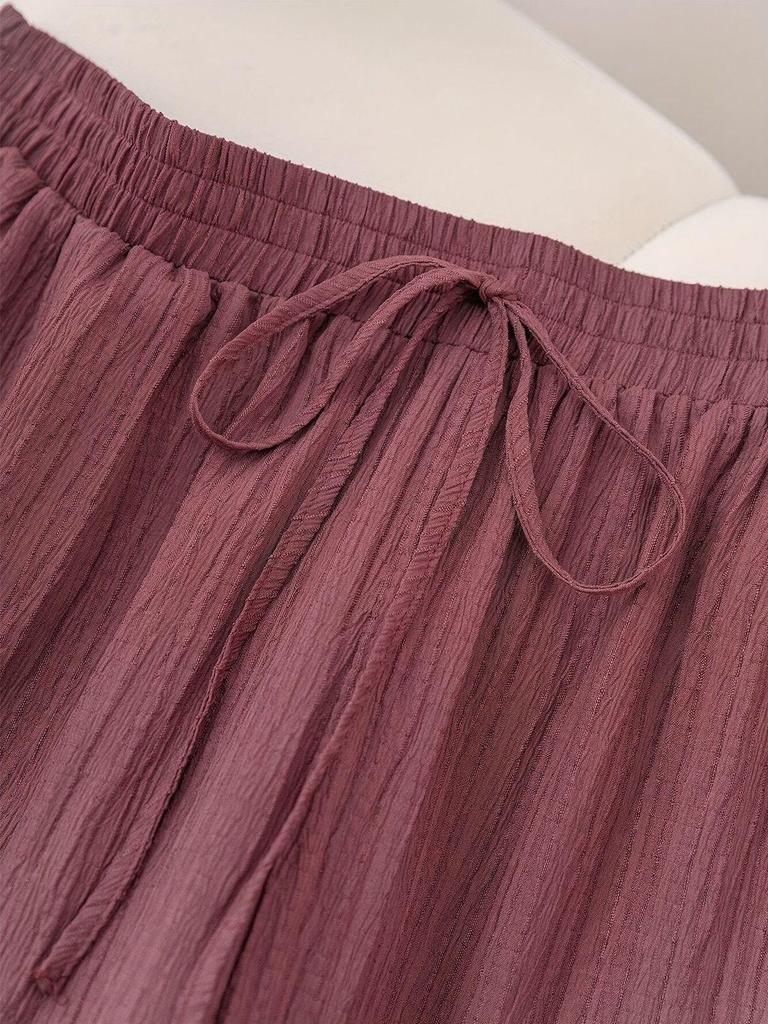 Plus Size Women's Elegant Elastic Waist Lace-Up Casual Trousers with Pockets for Spring and Summer Vacations