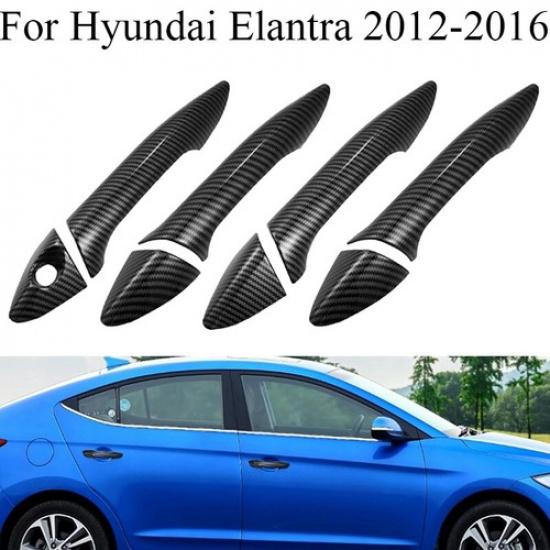 For Hyundai Elantra 2012-2016 ABS Carbon Car Side Door Handle Cover Cap Trims A