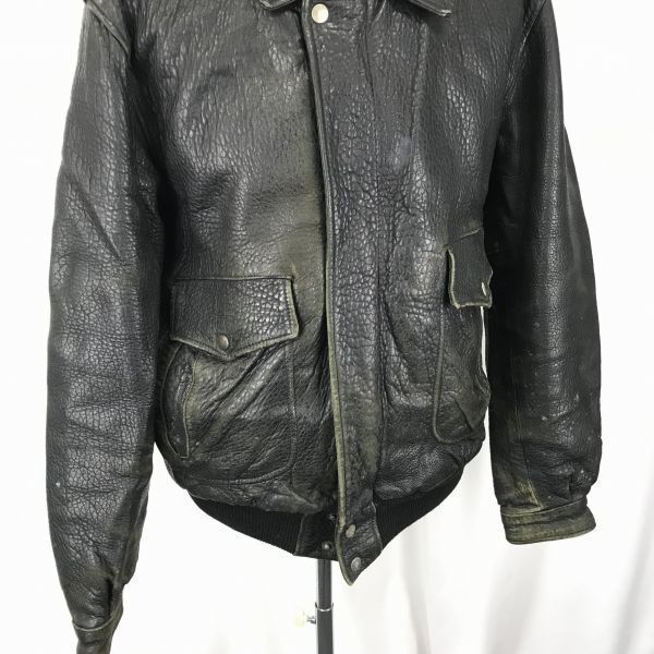 EXPRESSO Made in France Genuine Leather Flight Jacket Black Men’s ML Outerwear(USED)