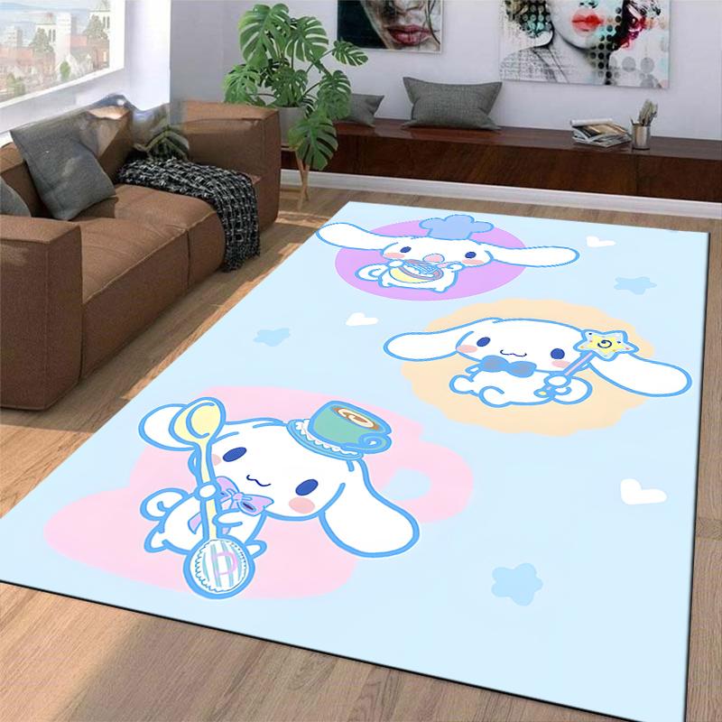 Cute Rabbit Characters on Dreamy Carpet Suitable for use as an anti-slip game mat for living room and bedroom sofas