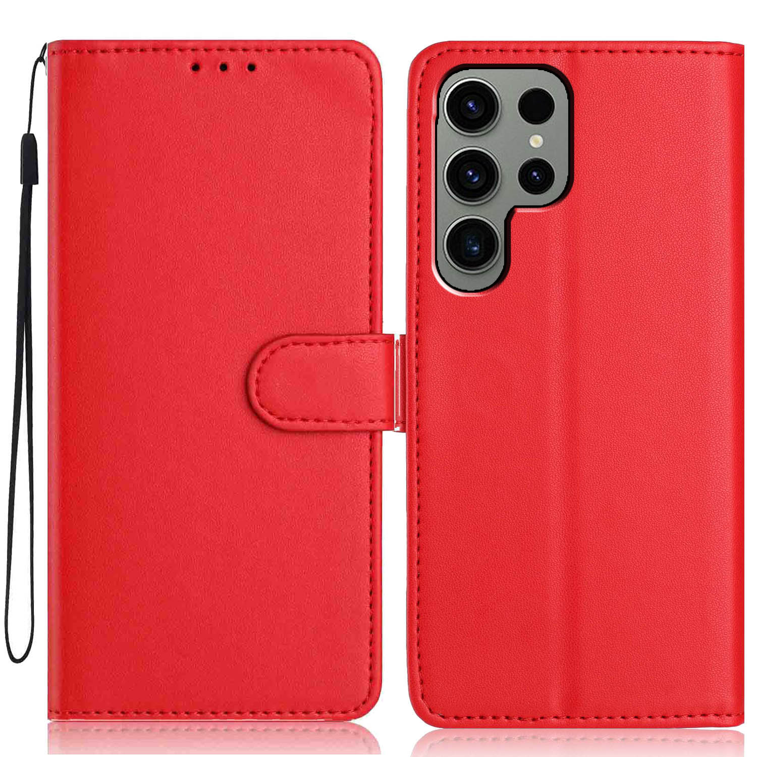 

For Samsung Galaxy S24 Ultra Wallet Case with Strap/Multiple Card Slots Solid Color Leather Stand Phone Cover