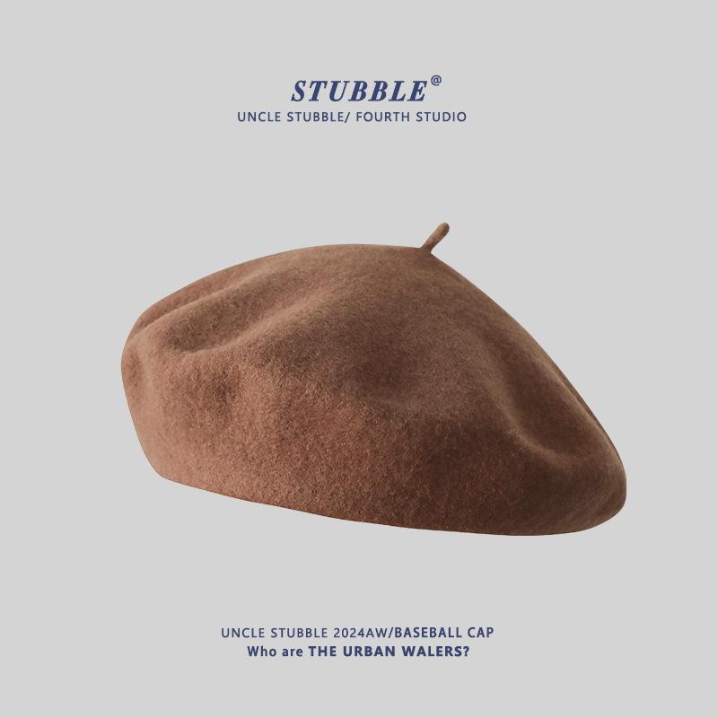 Autumn and Winter Wool Berets for Girls Artistic and Retro Versatile Painter Hats Solid Color Flower Bud Hats