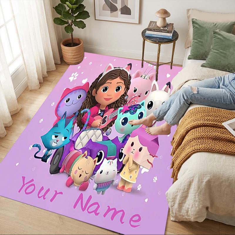 Custom Name Fairy Cat Dreams Living Room Non-Slip Area Rug Soft Carpet for Bedroom Kids Playroom Sofa Office Home Decor Doormat