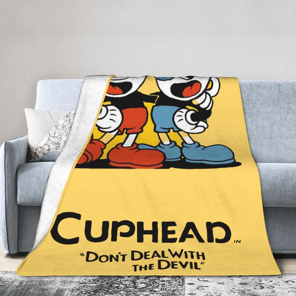 CUPHEAD Devil Blankets Coral Fleece Plush Winter Mugman Breathable Lightweight Thin Throw Blankets for Home Car Plush Thin Quilt