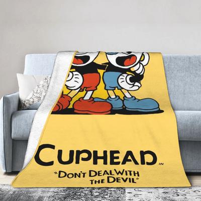 CUPHEAD Devil Blankets Coral Fleece Plush Winter Mugman Breathable Lightweight Thin Throw Blankets for Home Car Plush Thin Quilt