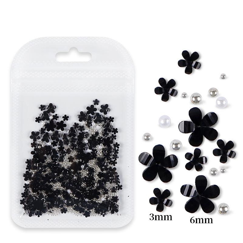 200pcs Five-Petal Nail Art Flowers with Gold & Silver Beads - White & Pink Resin Ornaments