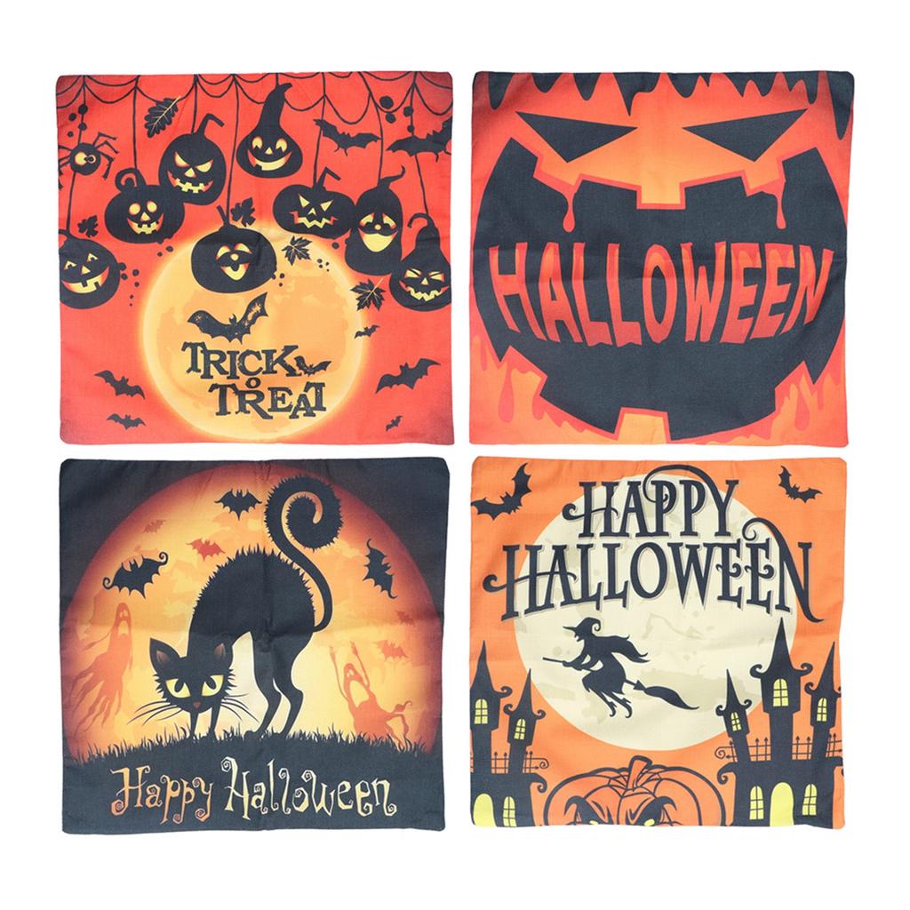 Halloween Pillow Covers Pumpkin Pattern Zipped Closure Linen Material Cold Water Washing Home Pillow Case for